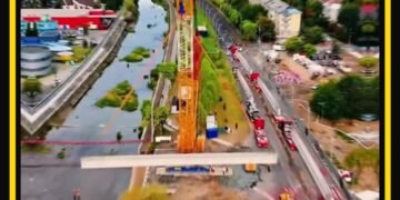 Podul Unirii din Baia Mare: montarea celor 11 grinzi, finalizată. Dăncuș: „În septembrie circulăm pe el” (VIDEO)