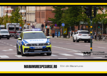 Masina de politie suedeza cu girofar aprins