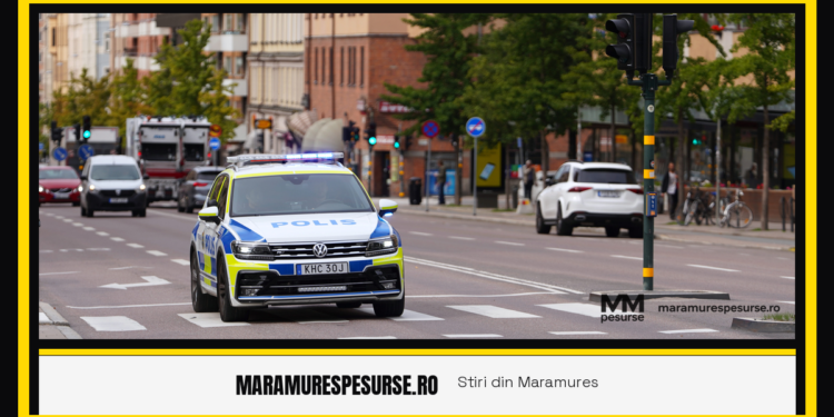 Masina de politie suedeza cu girofar aprins
